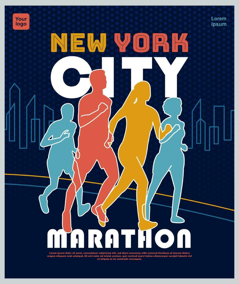 New York City Marathon. Vintage design Vector illustration with running theme. Suitable for sports, social media, poster, print and banner