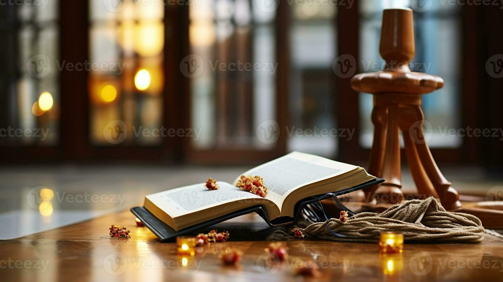 The Holy Al Quran with written Arabic calligraphy meaning of Al Quran