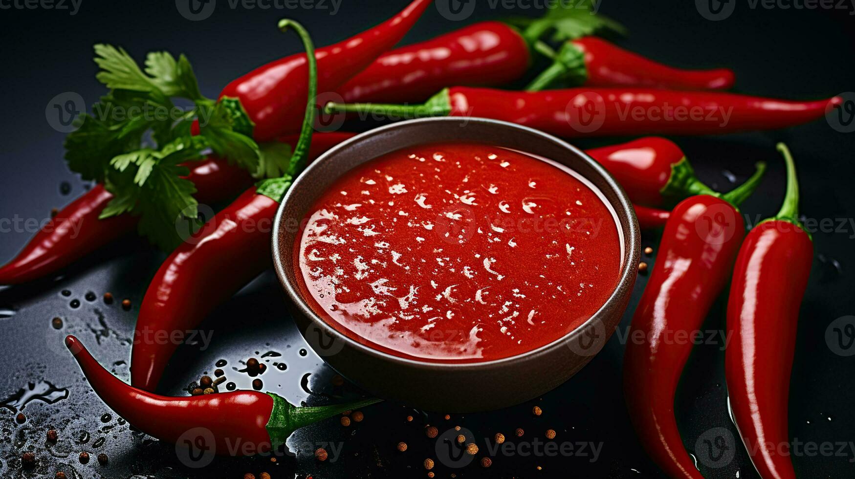 amargo y picante rojo pimienta salsa. rojo caliente pimienta y Condimento foto