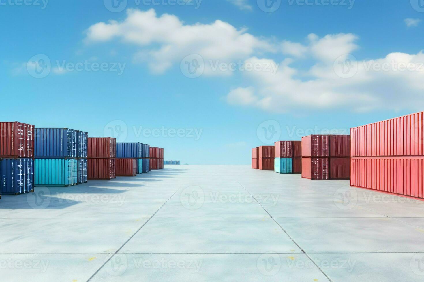 Container yard business with blue sky. Generate Ai photo