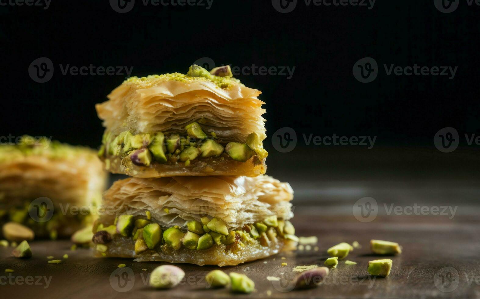 Assorted pistachio baklava dessert. Generate Ai photo