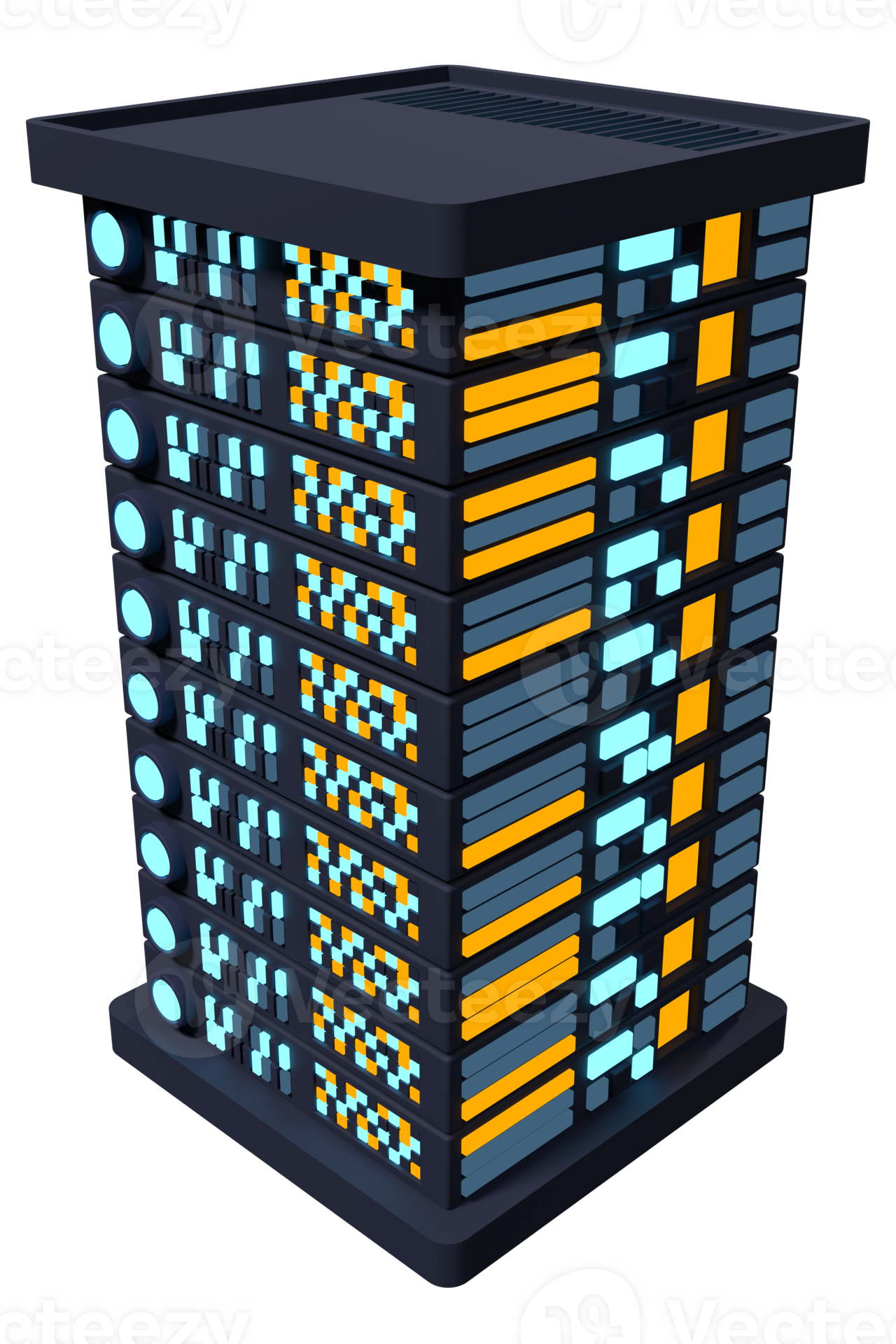 3D server. Network server room. 3D computer equipment. Storage database