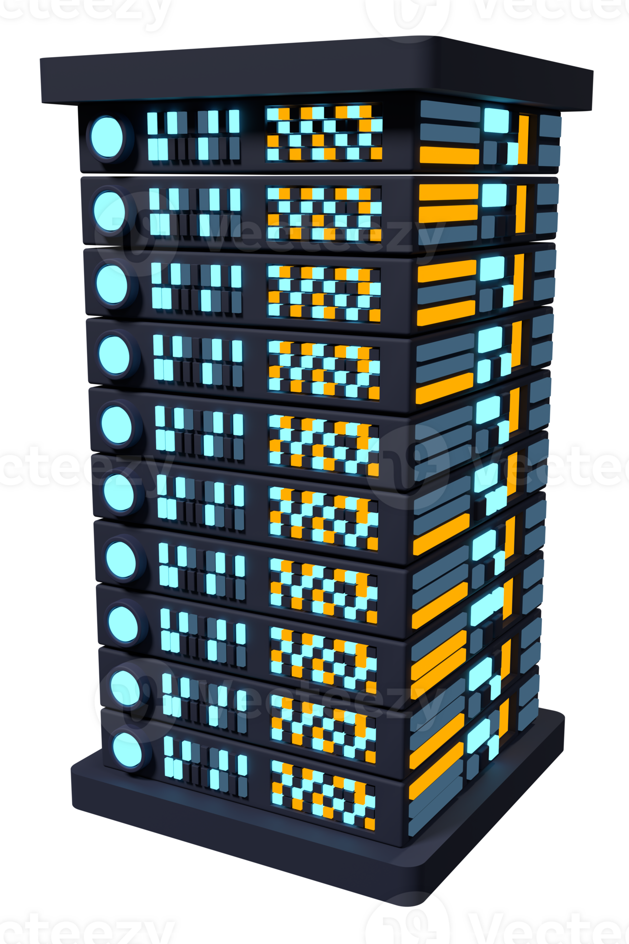 3D server. Network server room. 3D computer equipment. Storage database