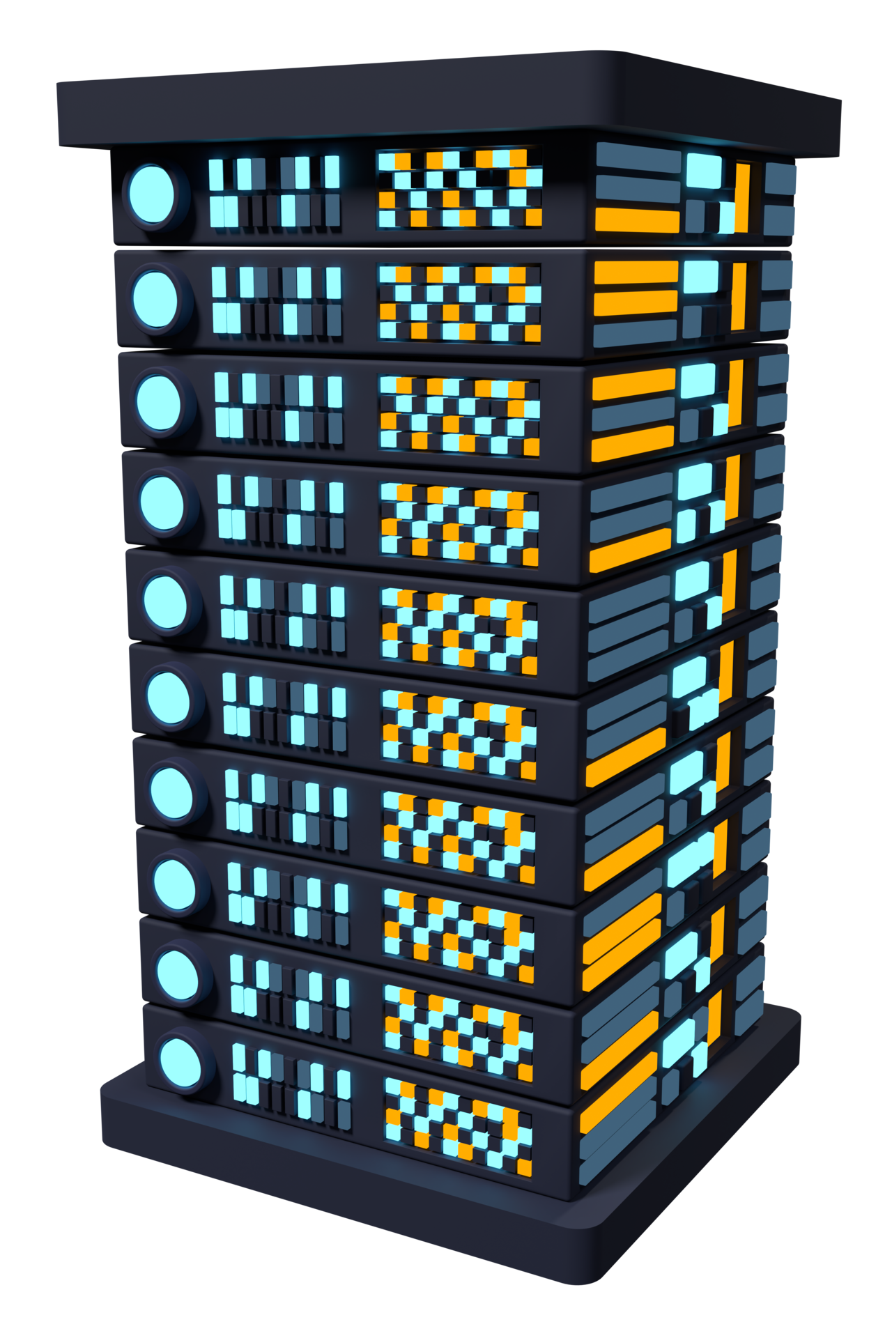 3D server. Network server room. 3D computer equipment. Storage database
