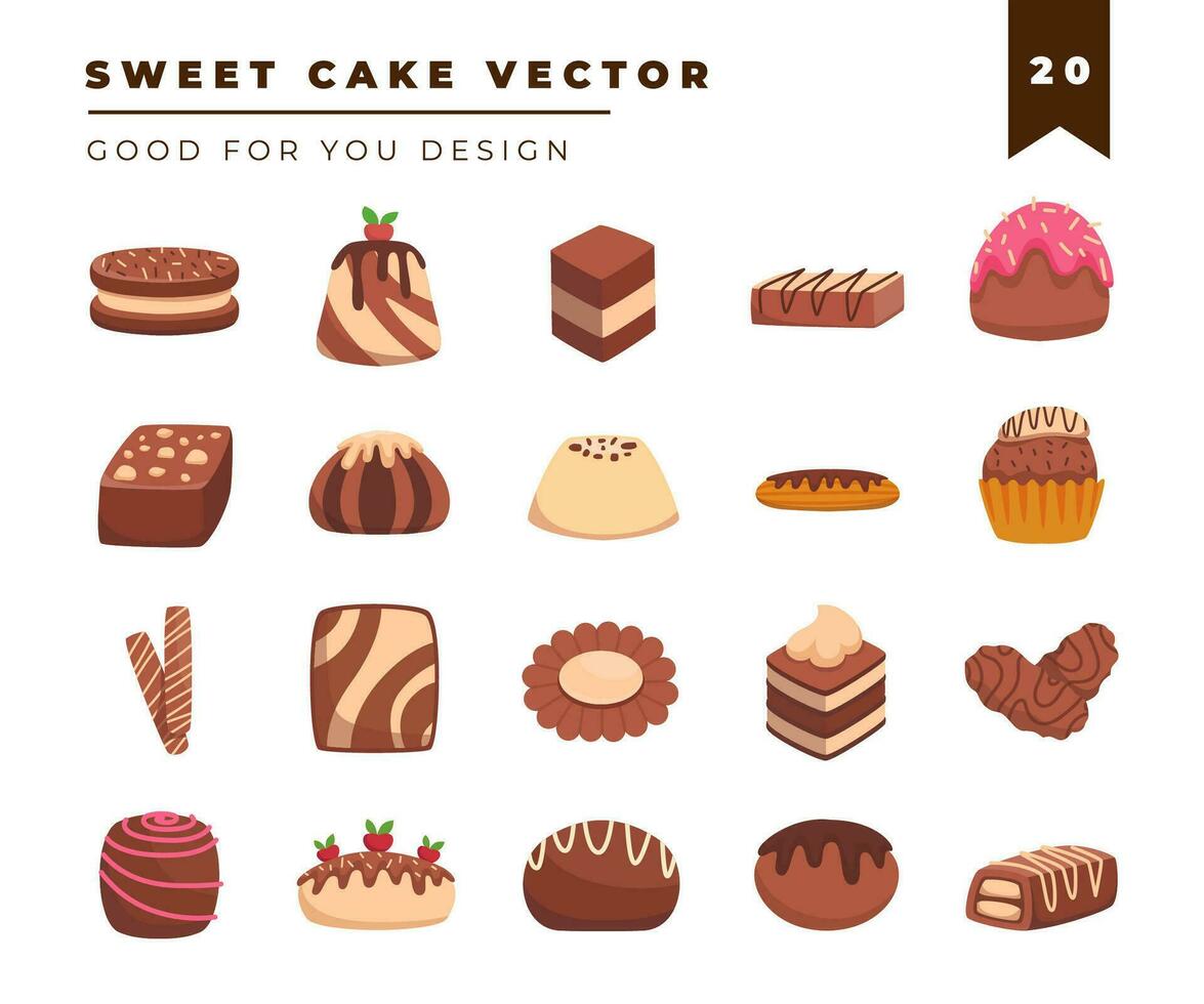 Collection sweet cake flat color vector