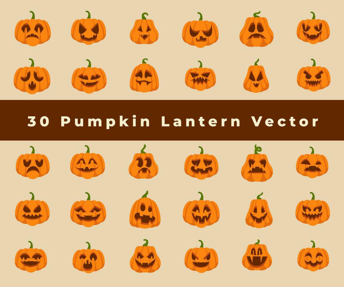 Collection halloween jack-o-lantern vector flat color