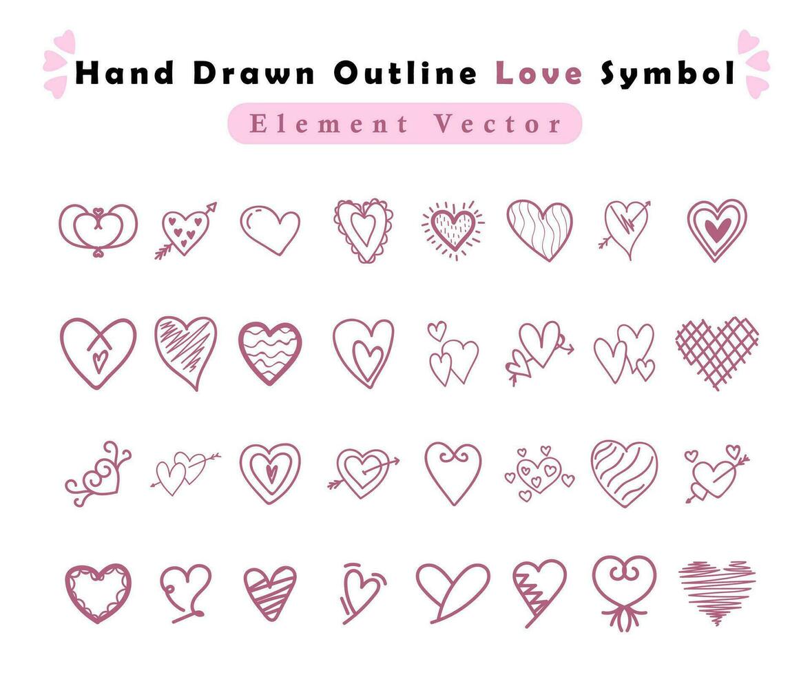 collection of love symbols with outline vector elements