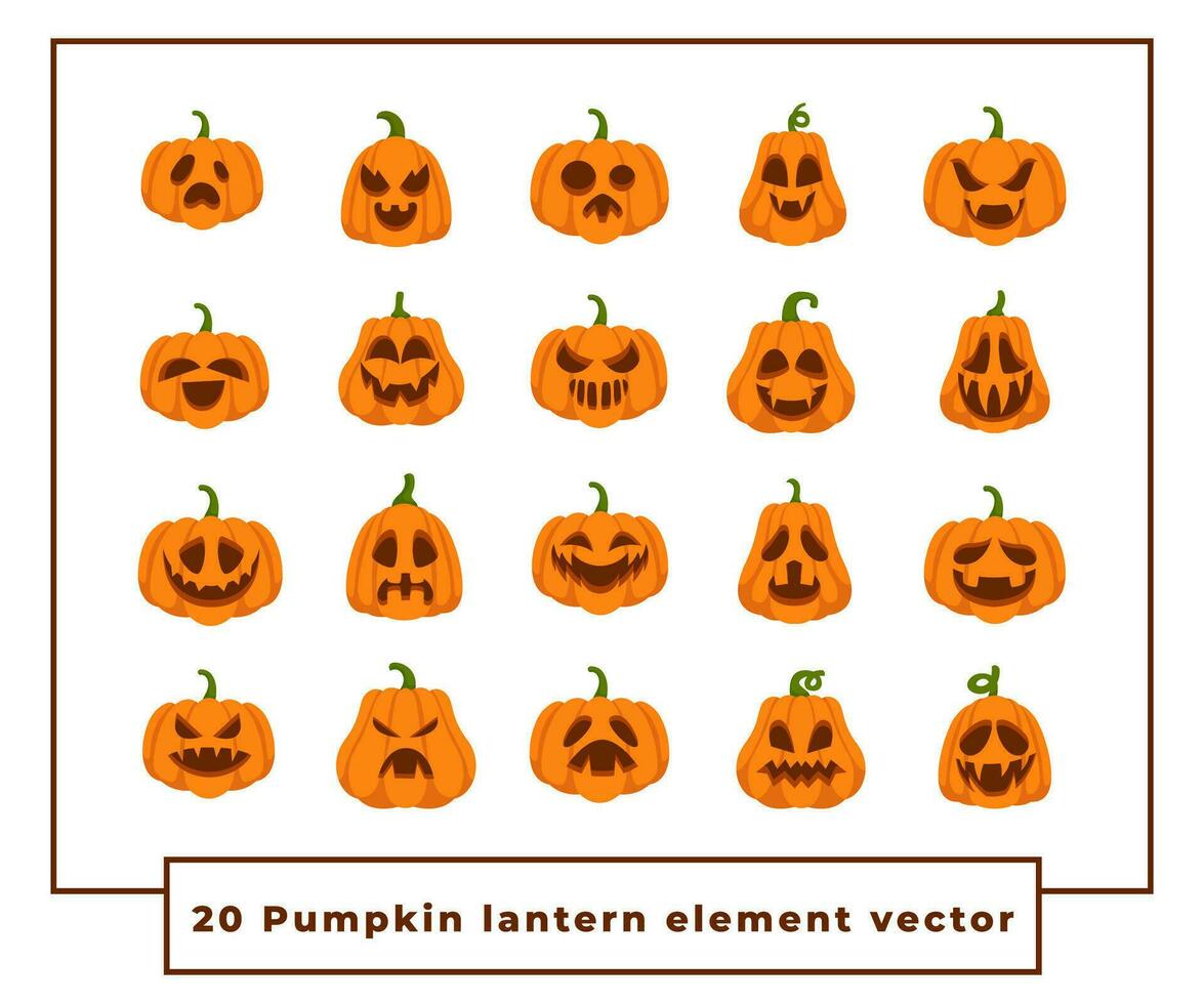 Collection halloween jack-o-lantern vector flat color