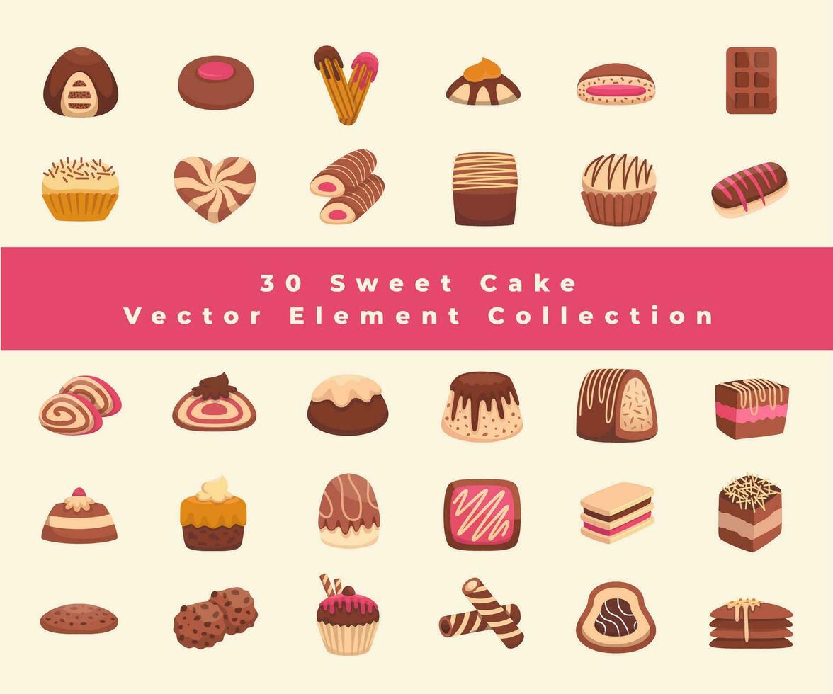colección dulce pastel plano color vector