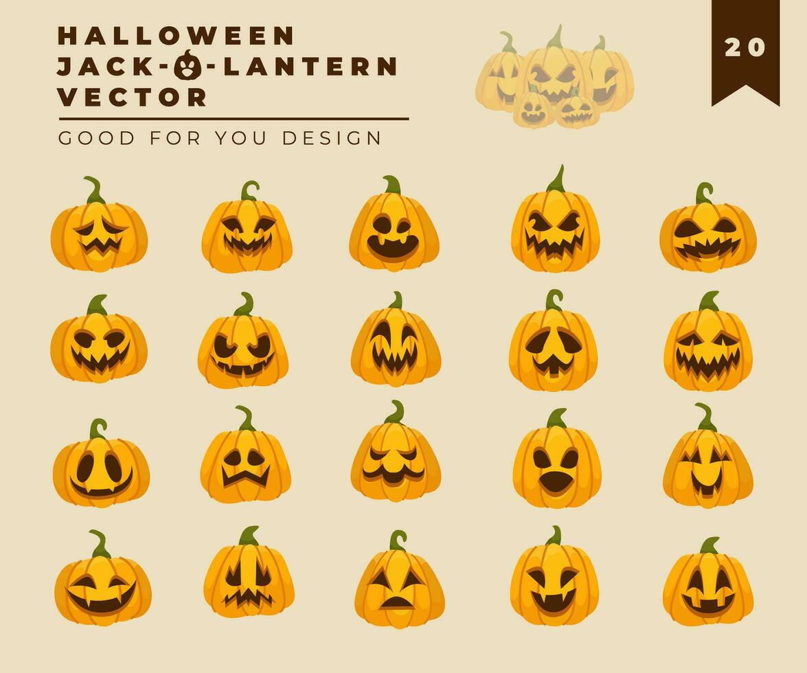 Collection halloween jack-o-lantern vector flat color