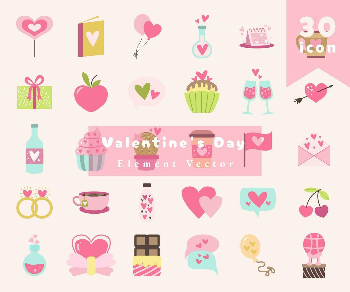 collection of valentines day decorative elements vector elements