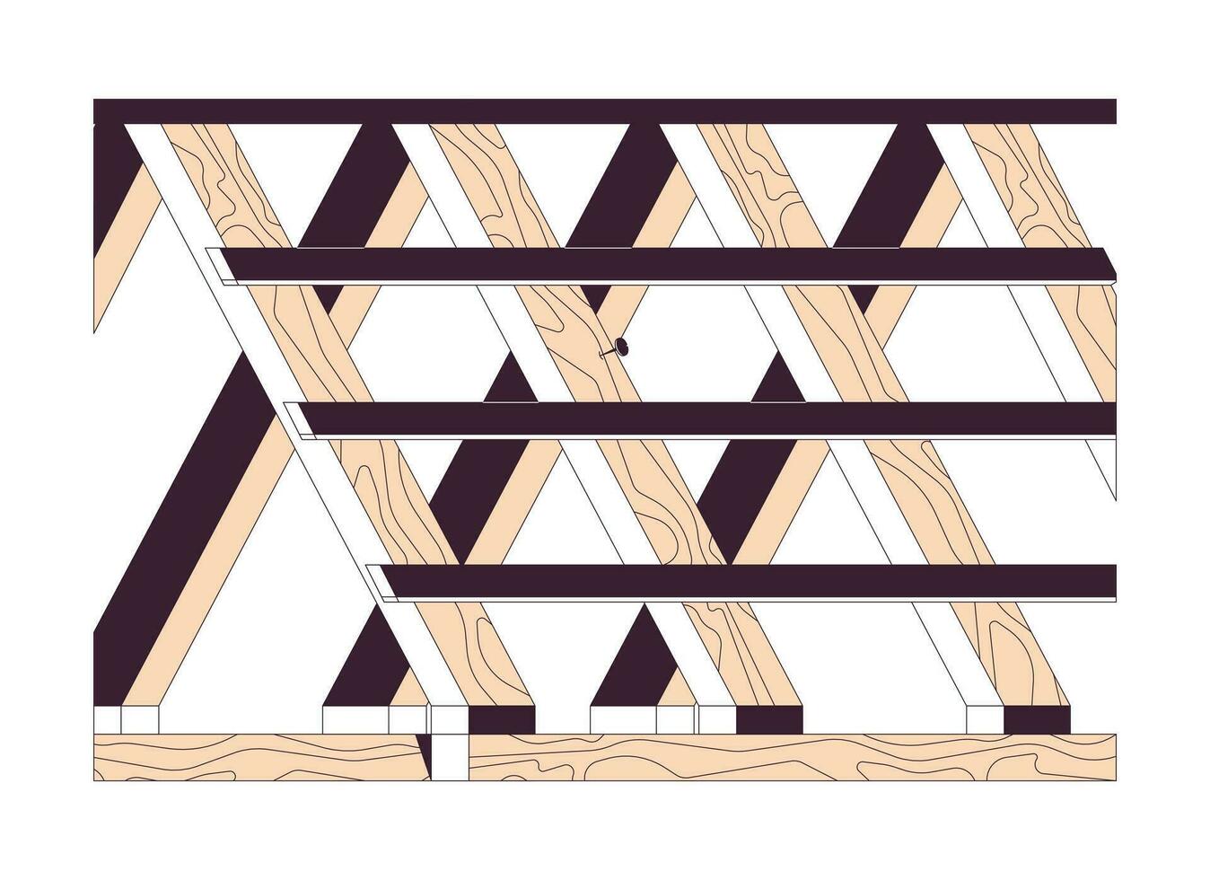 Wooden roof frame 2D linear cartoon object. Residential roofing unfinished structure isolated line vector item white background. Reconstruction building. Construction site color flat spot illustration