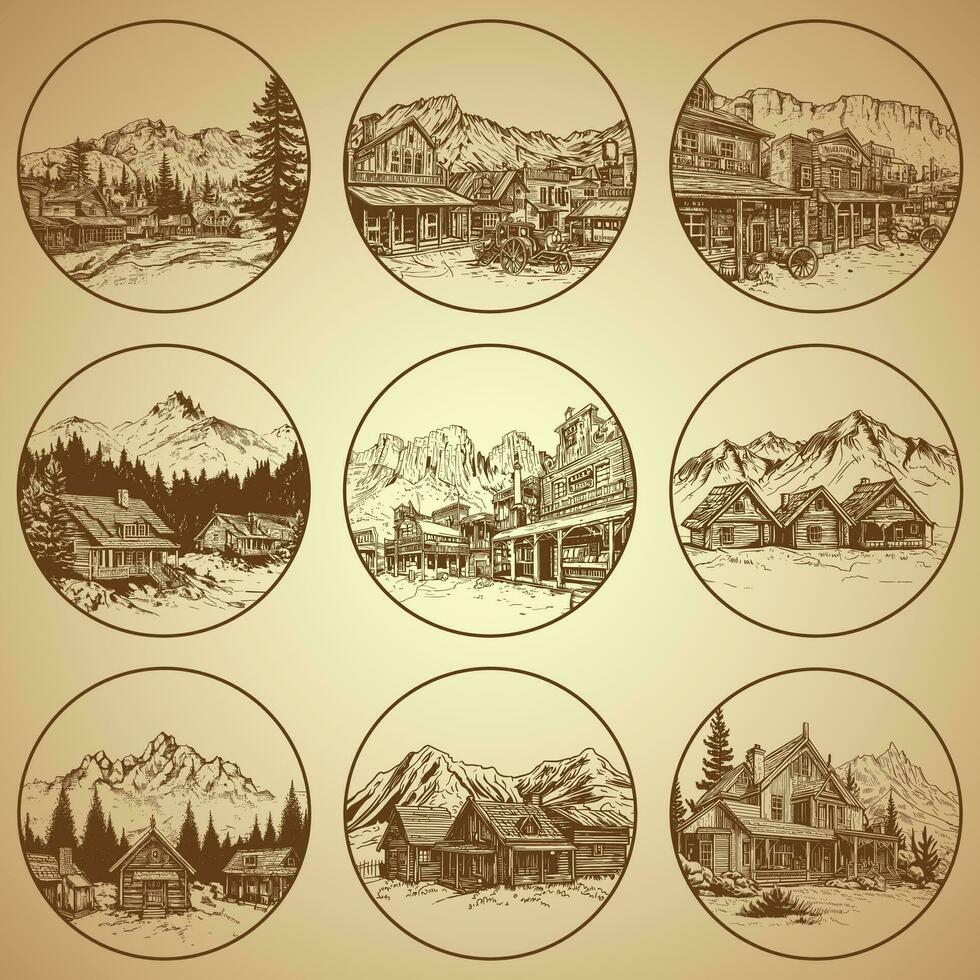 Vector Illustration of Western Cowboy-Style Buildings