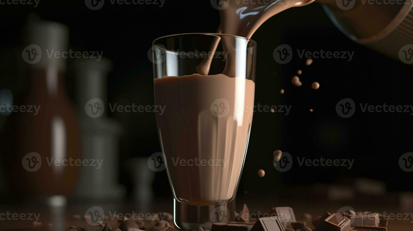 Chocolicious Delight. A Cascade of Decadent Milkshake. Generative AI photo