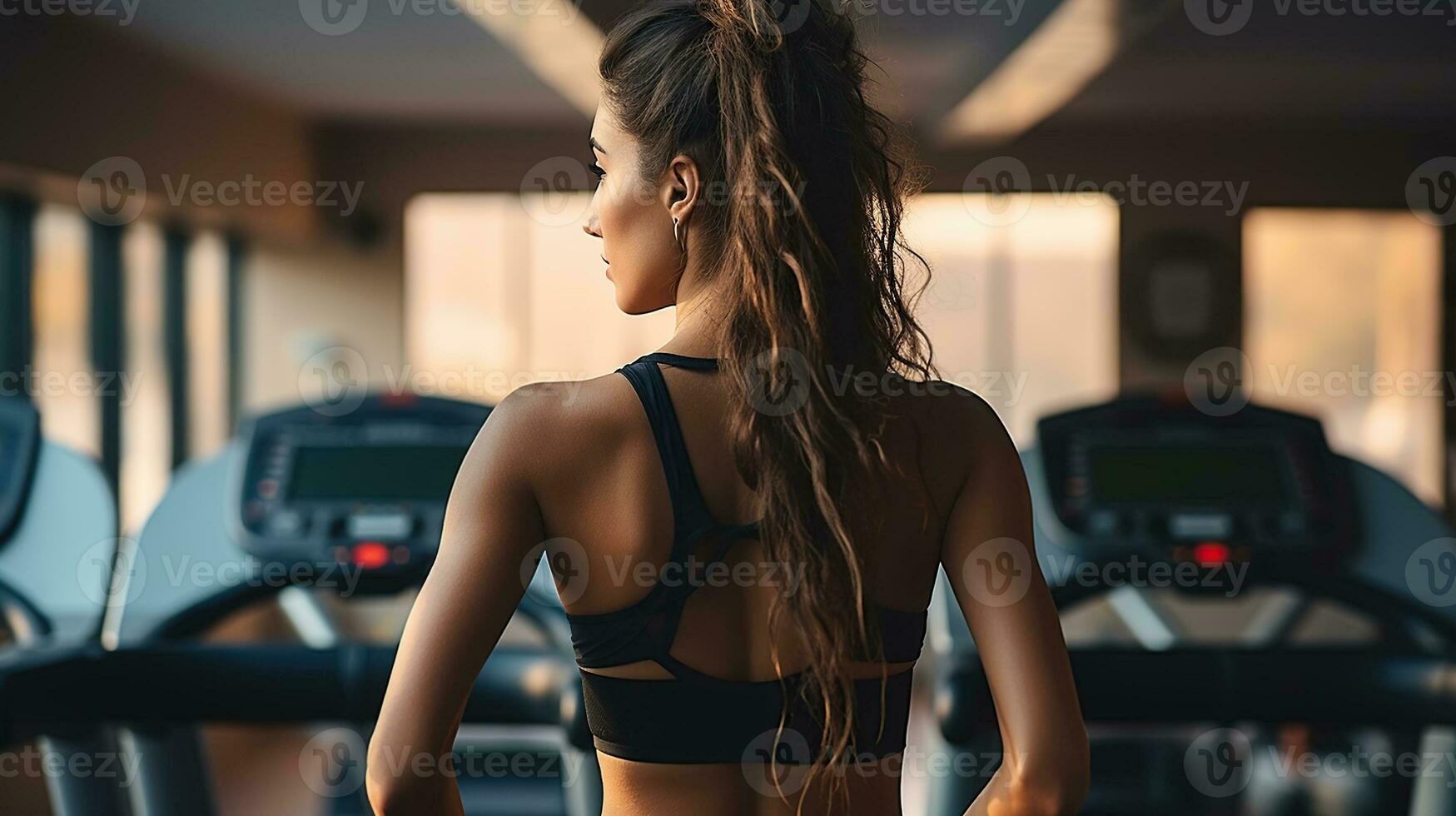 Capturing the Back View of woman on a treadmill in a gym photo