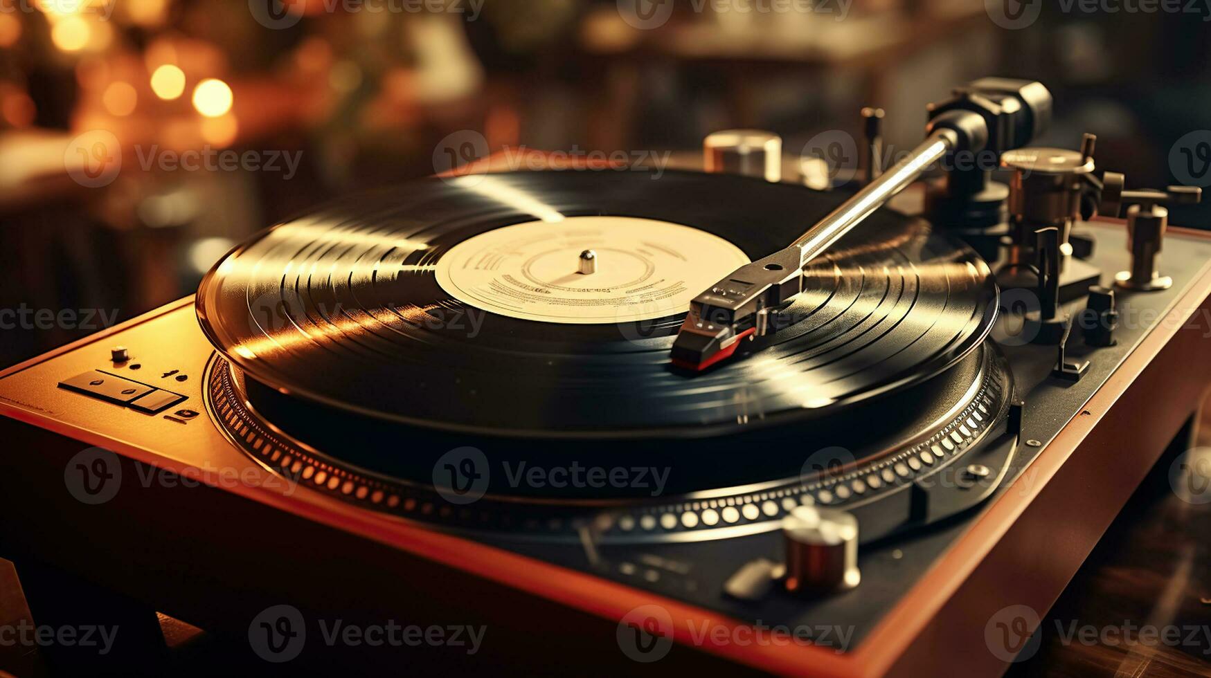 Vintage Vinyl Spinning on a Classic Turntable. Generative AI photo