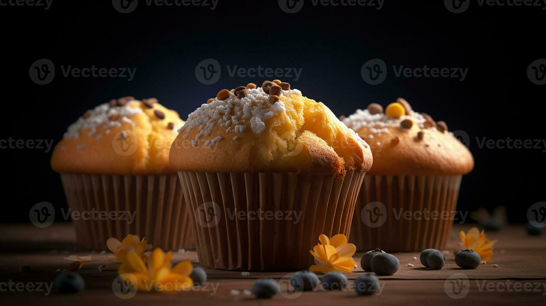 Lineup of Delectable, Irresistible Muffins, Overflowing with Temptation and Flavor. Generative AI photo