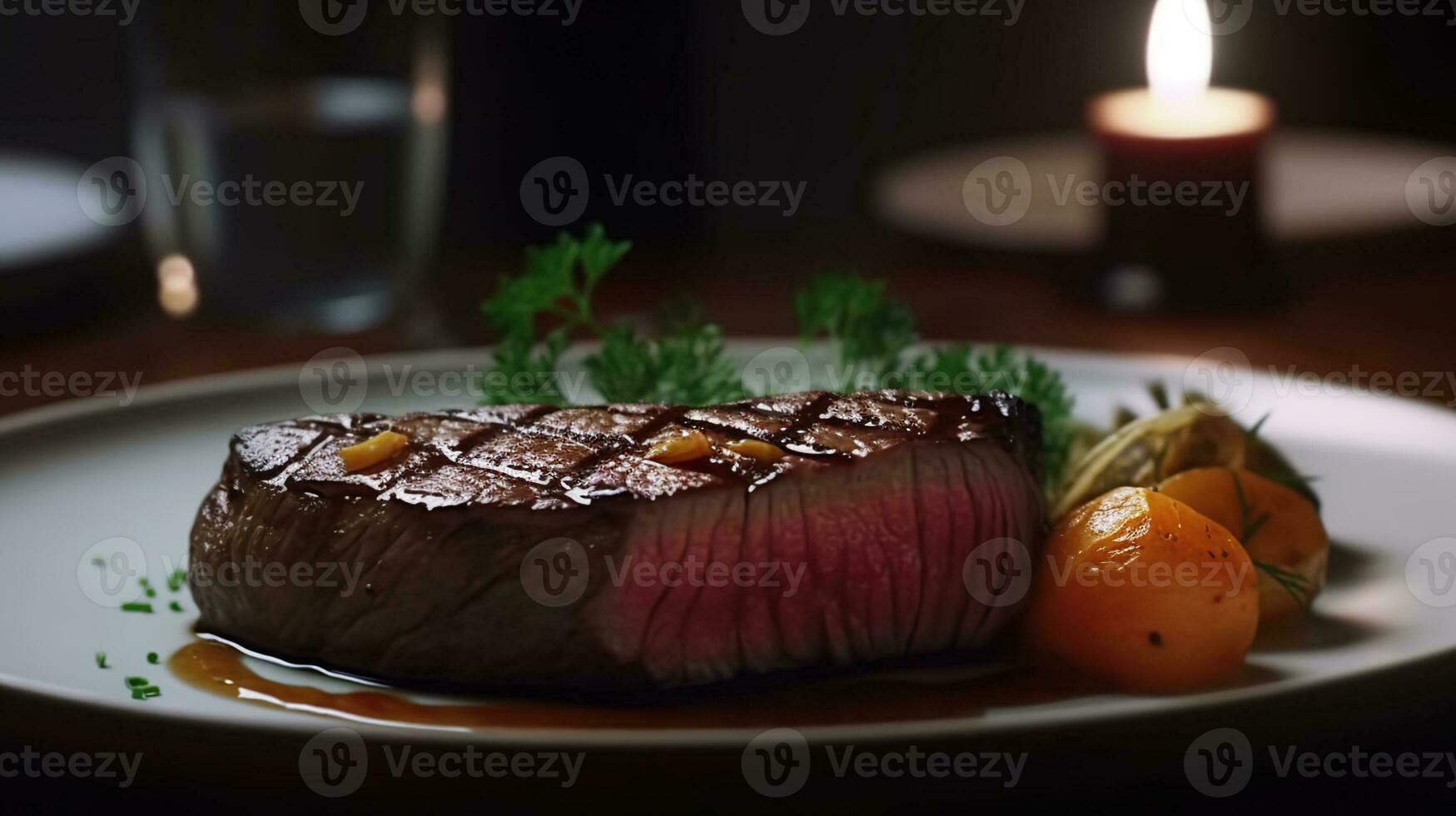 A Deliciously Tempting Steak on a Plate Fit for Fine Dining Royalty, Harmonized with a Medley of Exquisite Sauces. Generative AI photo