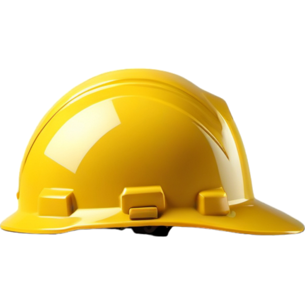 Yellow hard plastic construction helmet. AI Generative png