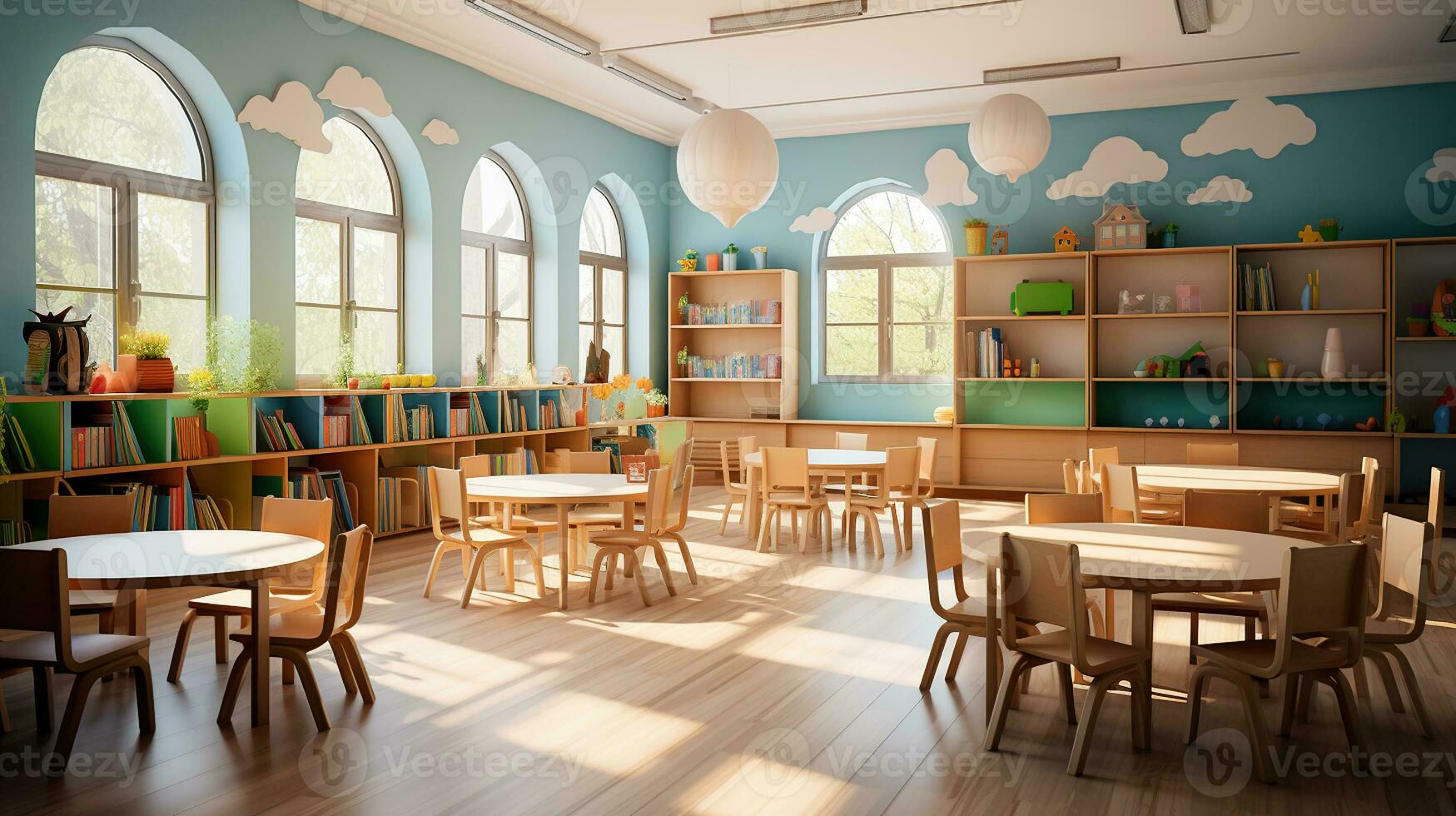 Innovative Learning Spaces. A Glimpse into the Modern Preschool Classroom. Generative AI photo