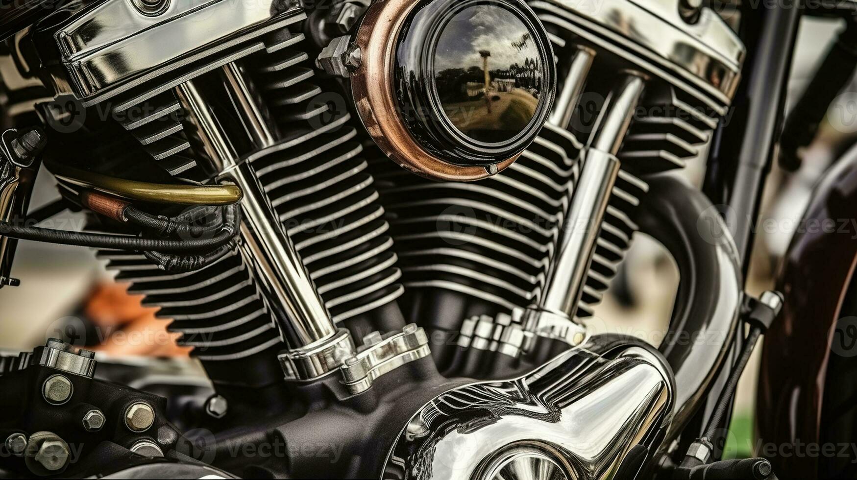 A Close-Up of a Custom Motorcycle Engine. Generative AI photo