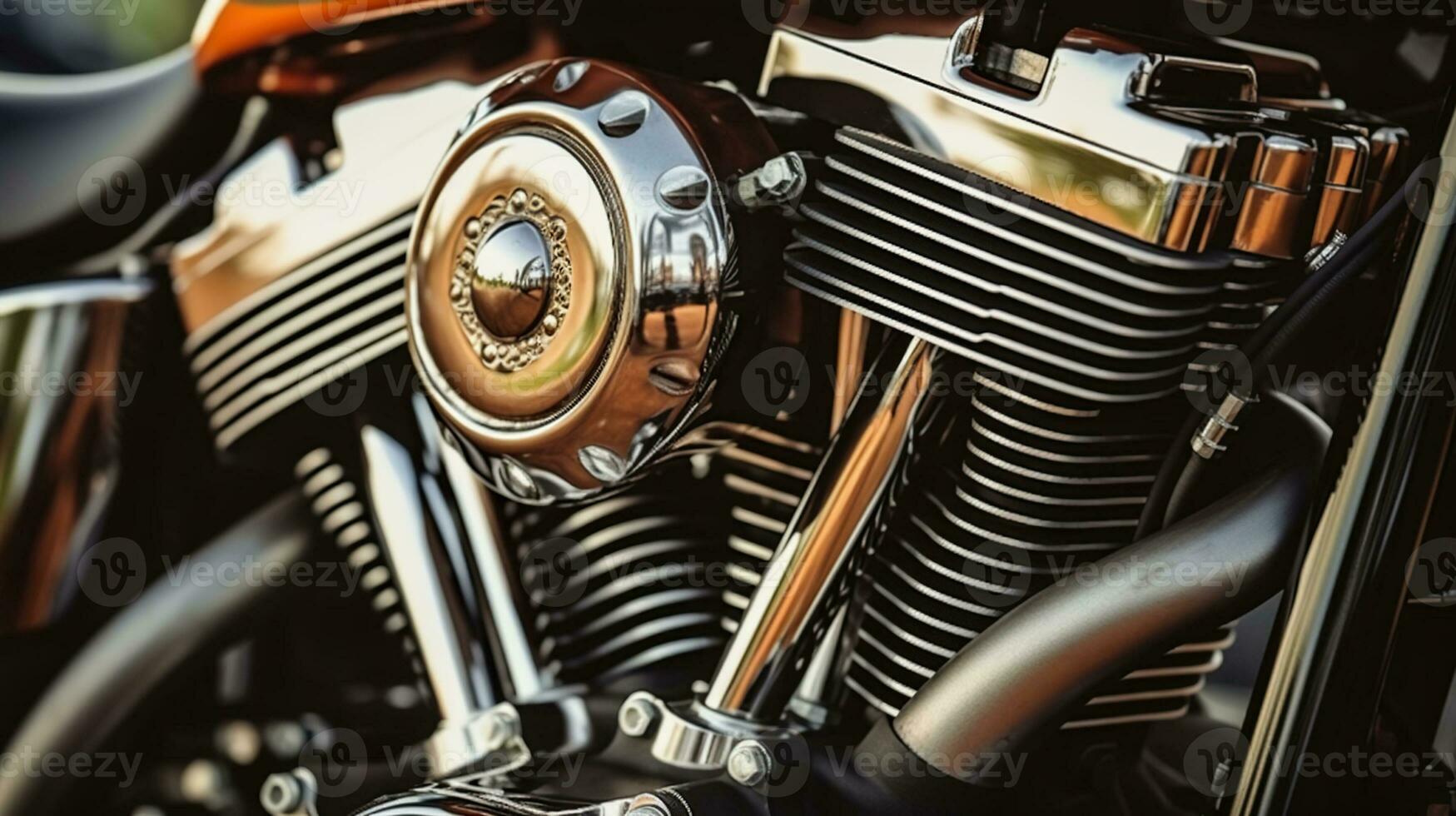 Close-Up of a Unique Motorcycle Engine. Generative AI photo