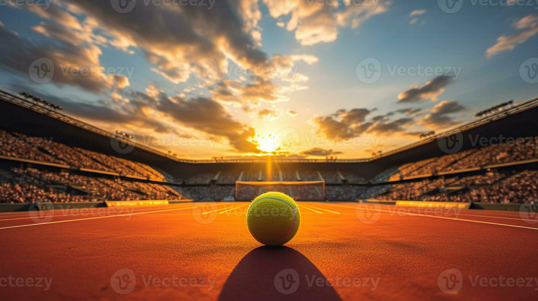 Capturing the Tennis Ball's Presence on the Court at Sunset photo