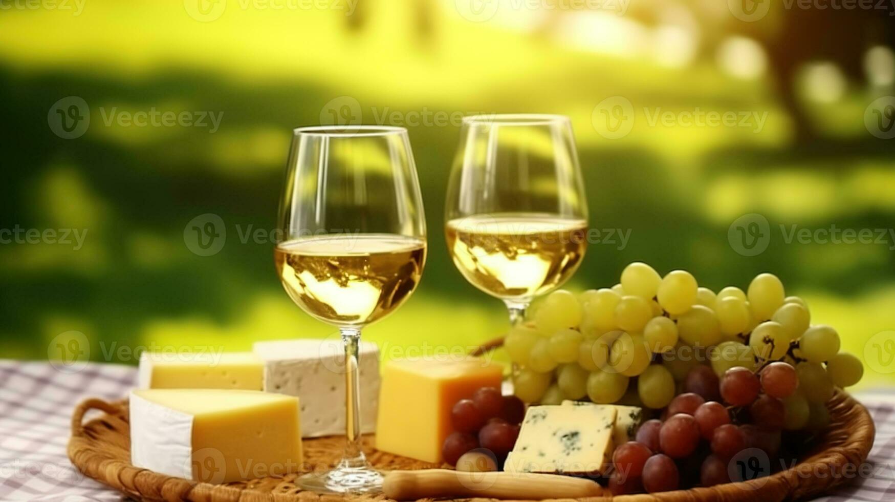 emparejamiento queso, uvas, y blanco vino en Perfecto armonía foto