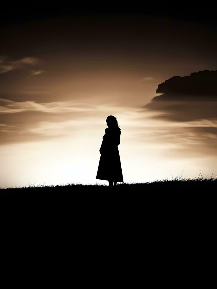 Sad Woman Profile Silhouette In Dark With Reflection On Water Stock Photo,  Picture and Royalty Free Image. Image 88365944.