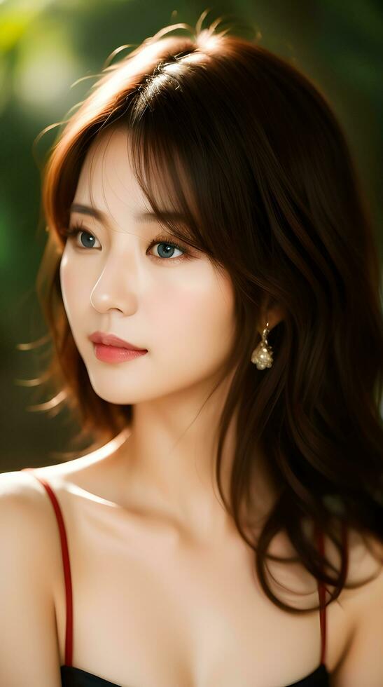 an asian woman with long hair and earrings photo