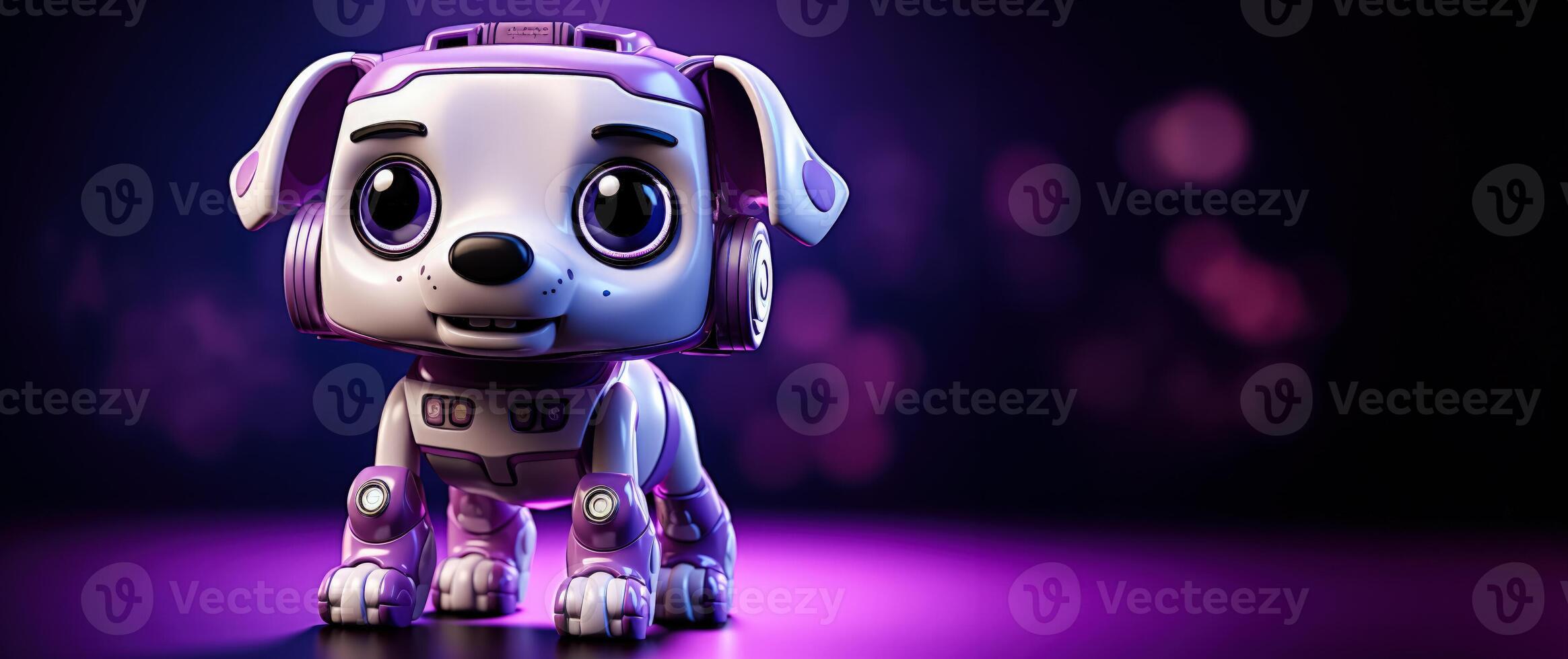 Robot dog performing tricks isolated on a purple gradient background photo