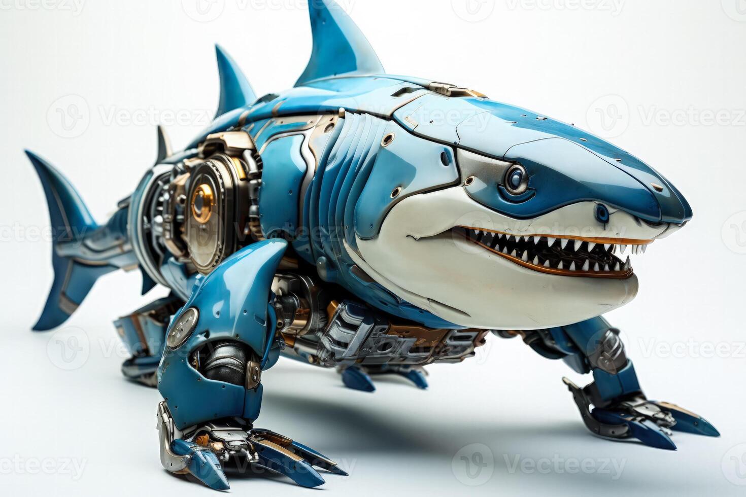 Robot shark utilized for underwater exploration isolated on a white background photo