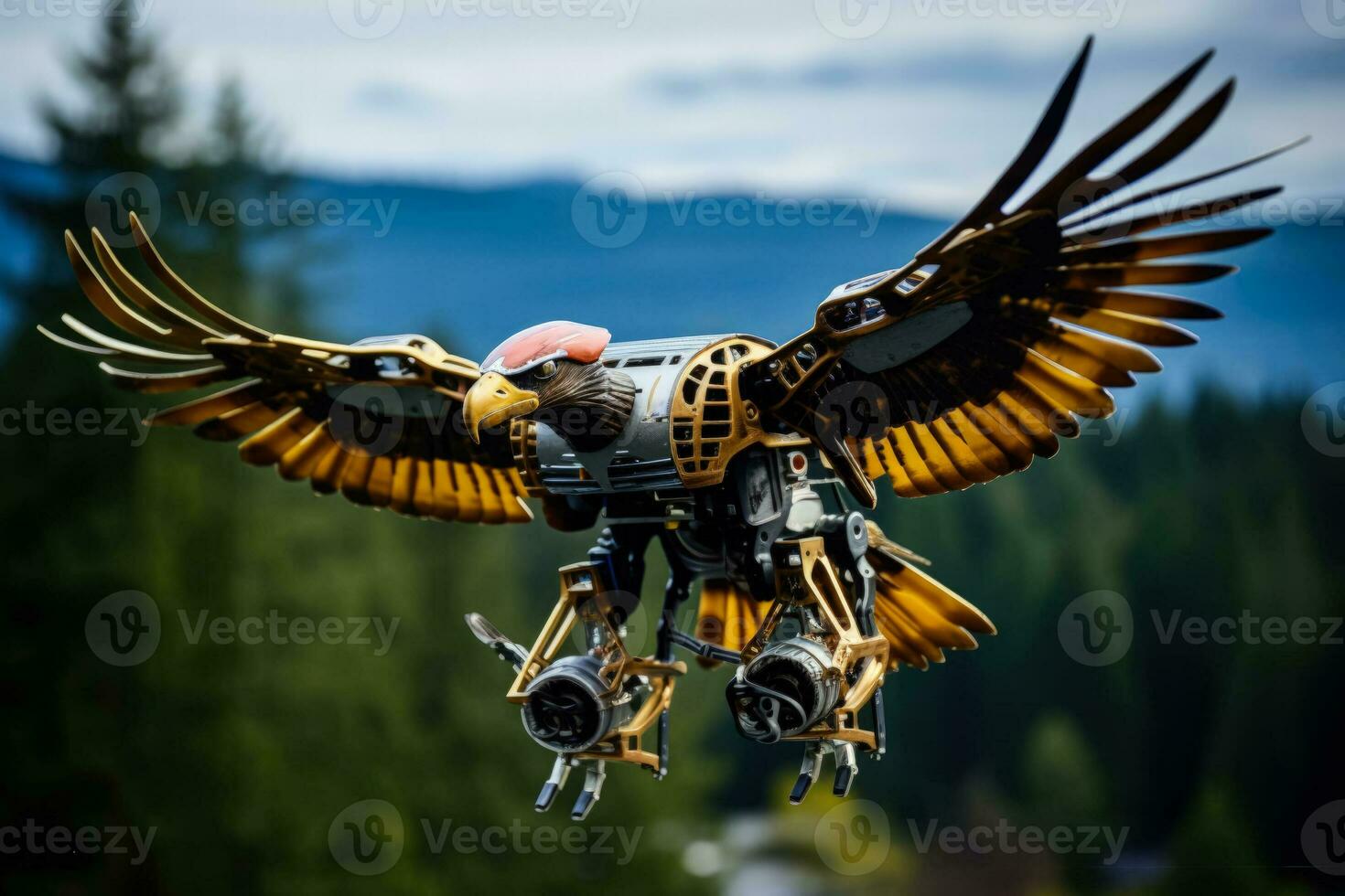 Mechanical eagle drones soaring high capturing breathtaking aerial views photo