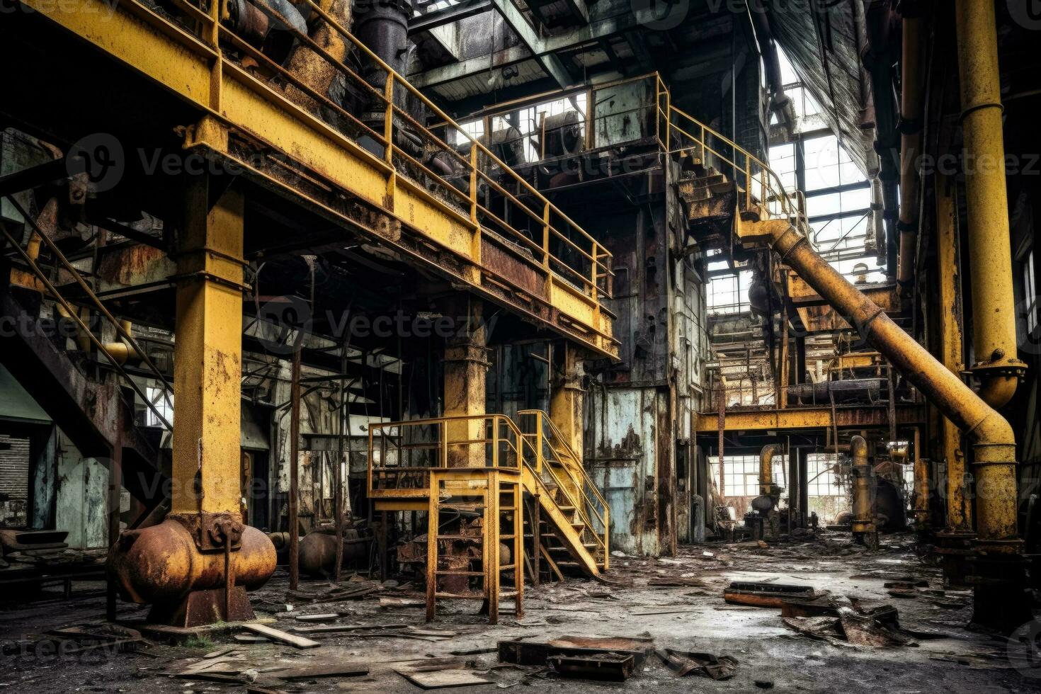 Abandoned industrial factory deteriorating under the relentless march of time photo