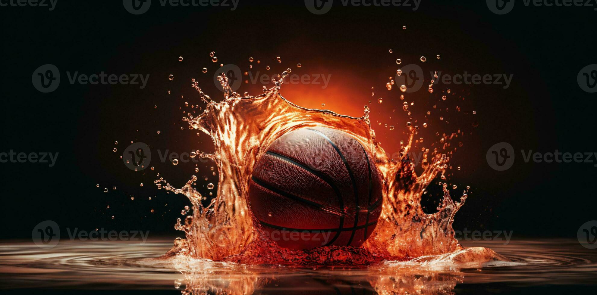 The basketball is in an enclosed splash and being sprayed with water in the background. photo