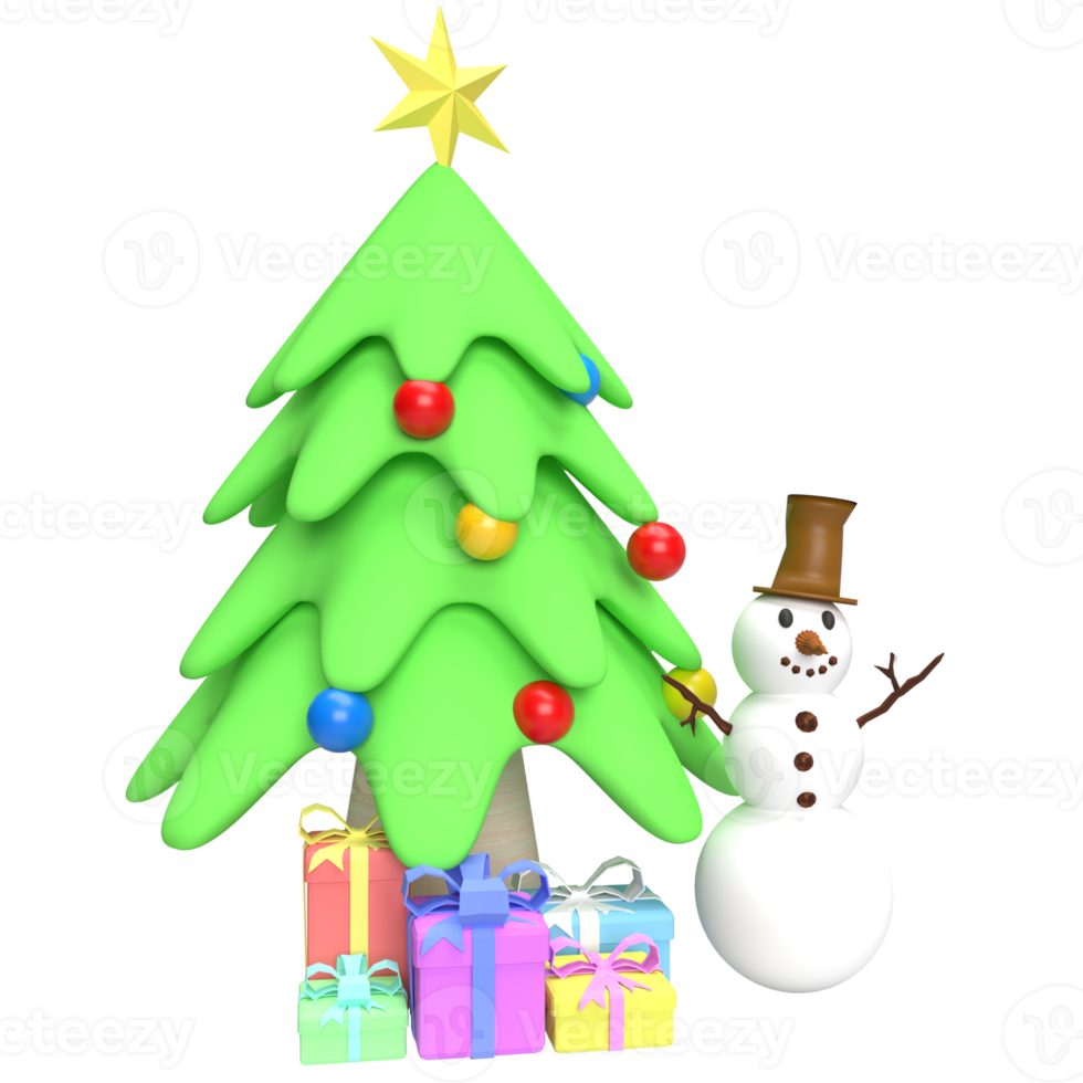 The Snowman and Christmas tree in glass ball for holiday concept 3d rendering png