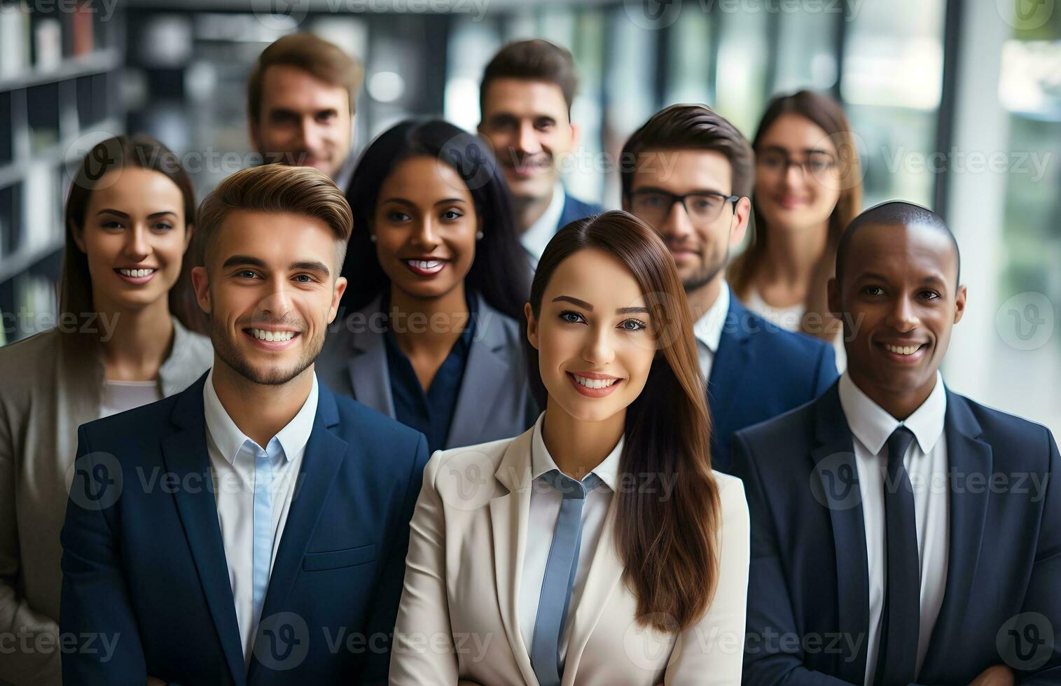 A diverse group of business people poses for a professional team photo, exuding confidence and professionalism, AI Generative photo