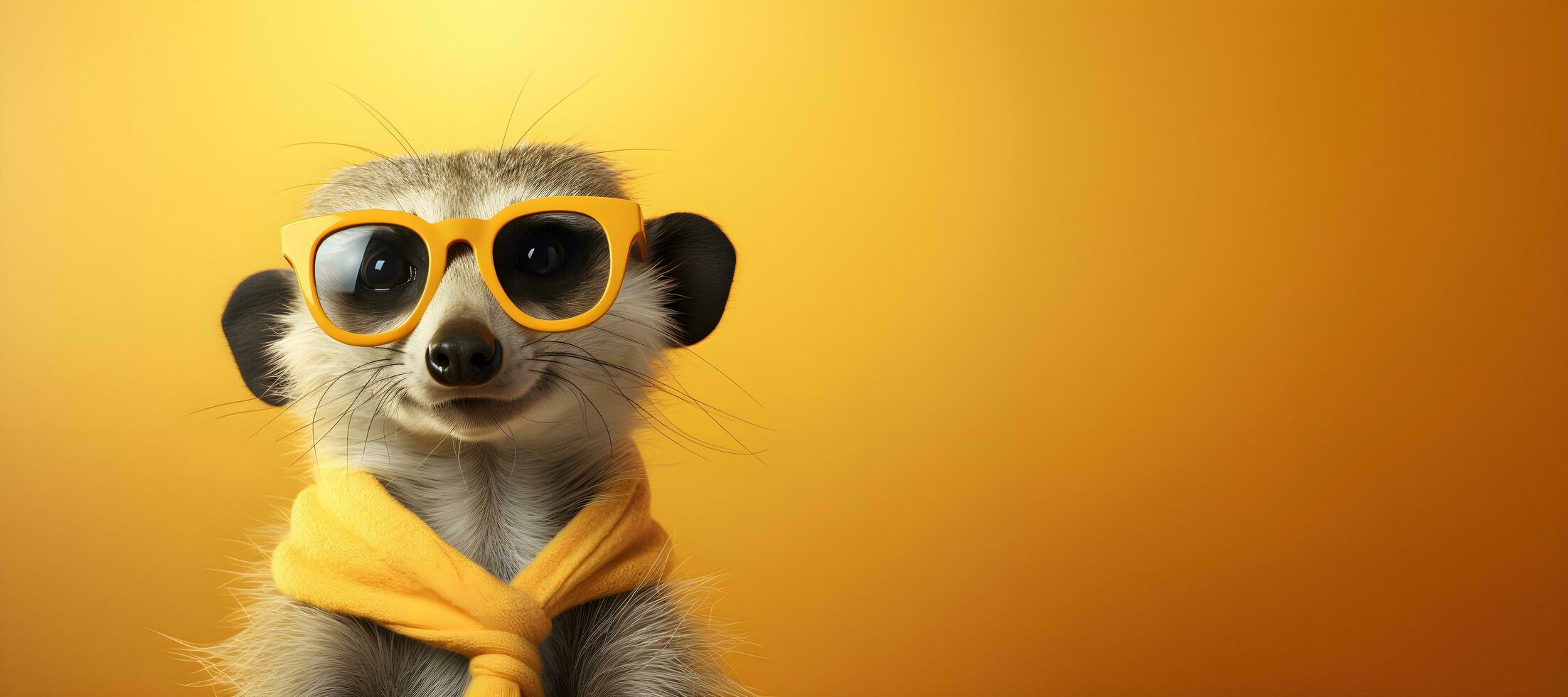 Creative animal concept.a meerkat wearing sunglasses on an orange background, digital art, faceted, copy space. Generative AI photo