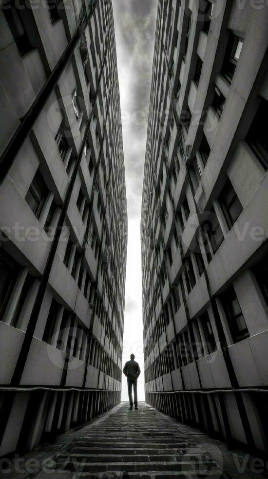 Urban landscape abstract image of house with person and light in the distance photo