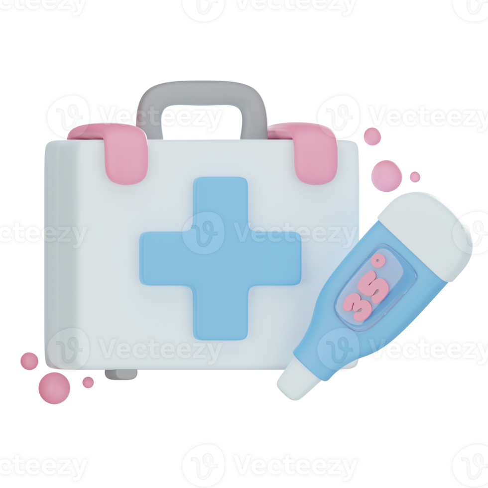 först hjälpa utrustning och digital termometer 3d illustration png