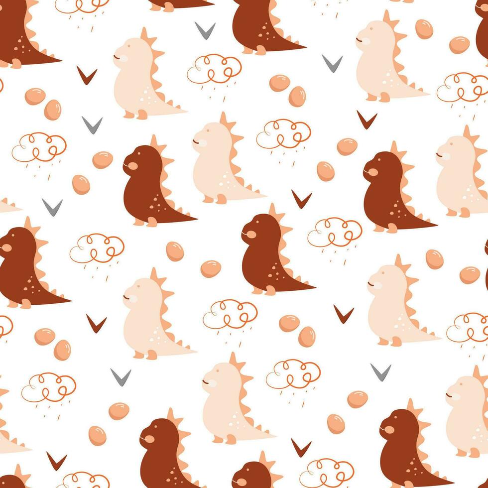 vector cute dino seamless pattern in pastel color for fabric and textile