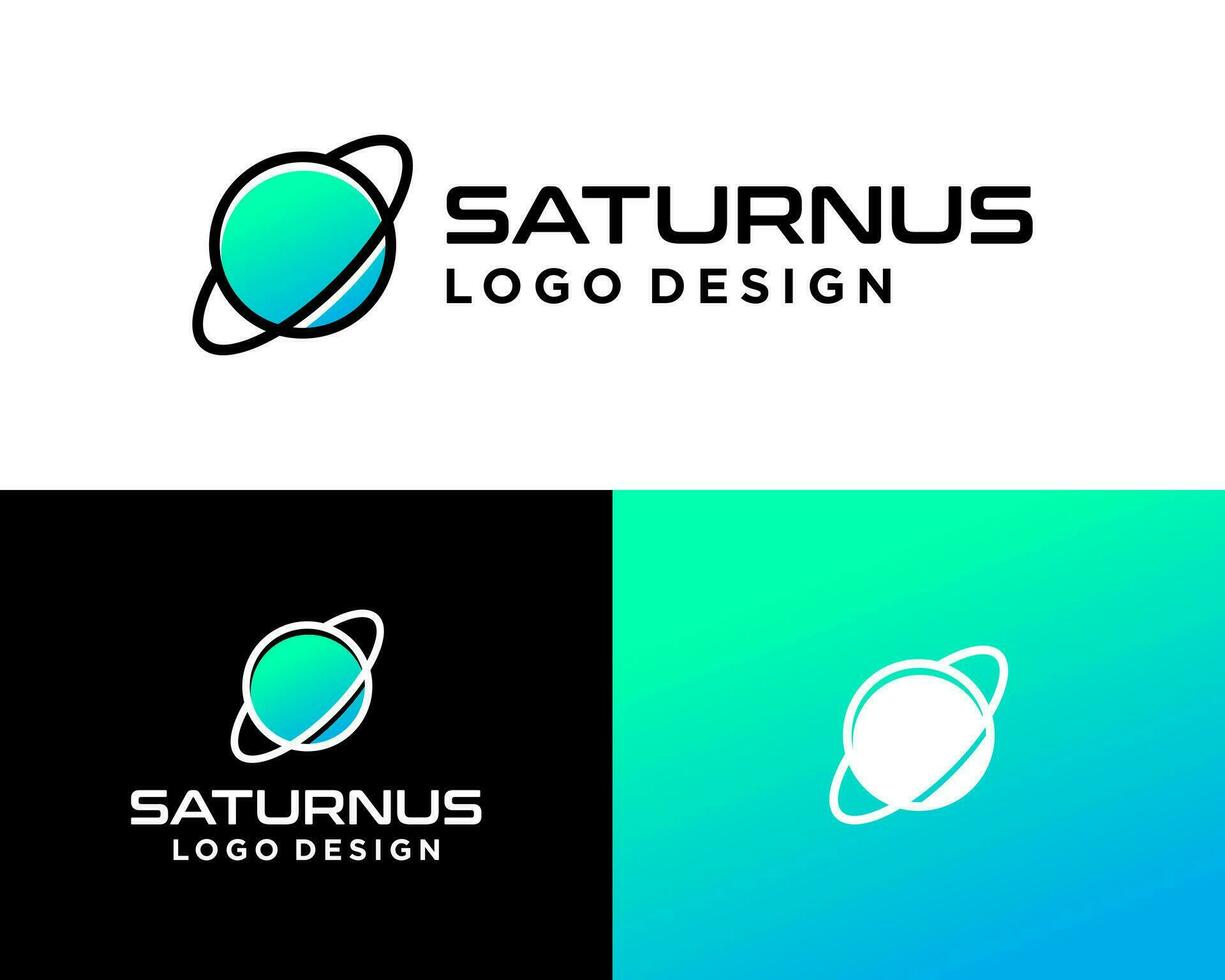 Simple geometric saturn planet logo design. vector