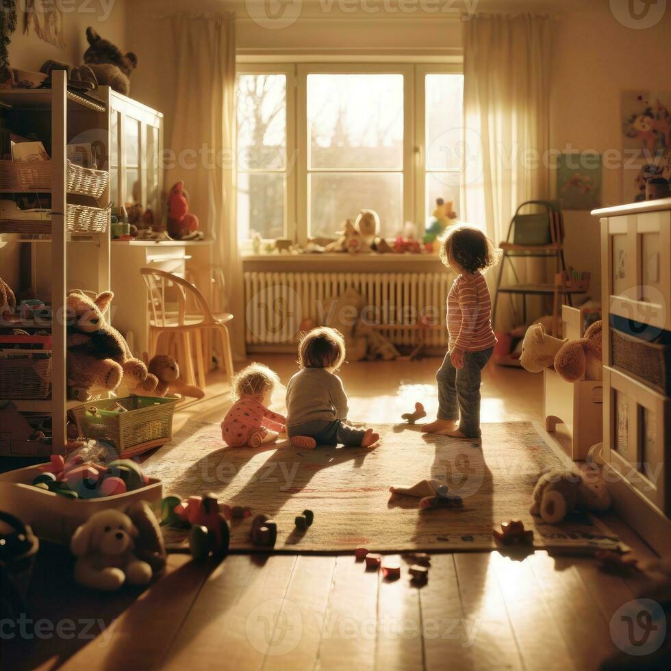 Toys Galore, Children's Playroom Abuzz with Happiness. Childhood Adventures, Kids' Playroom Brimming with Laughter photo