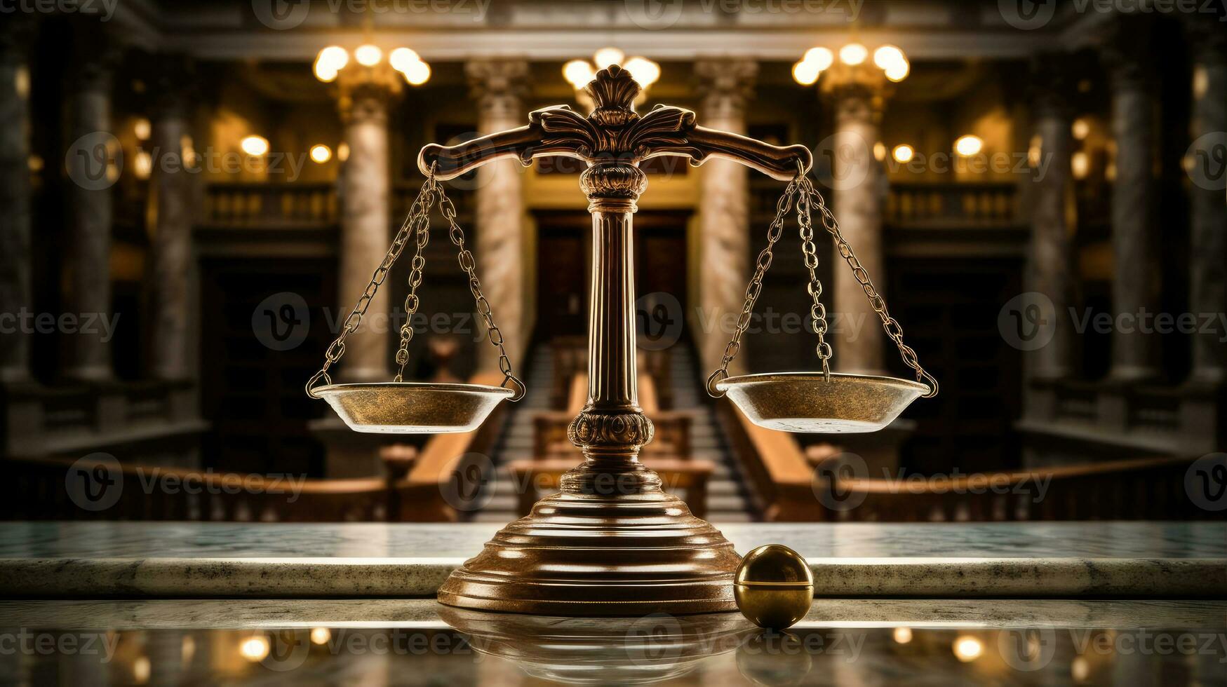 Concept of court and judicial justice. Attributes of the judiciary scales, books, hammer photo