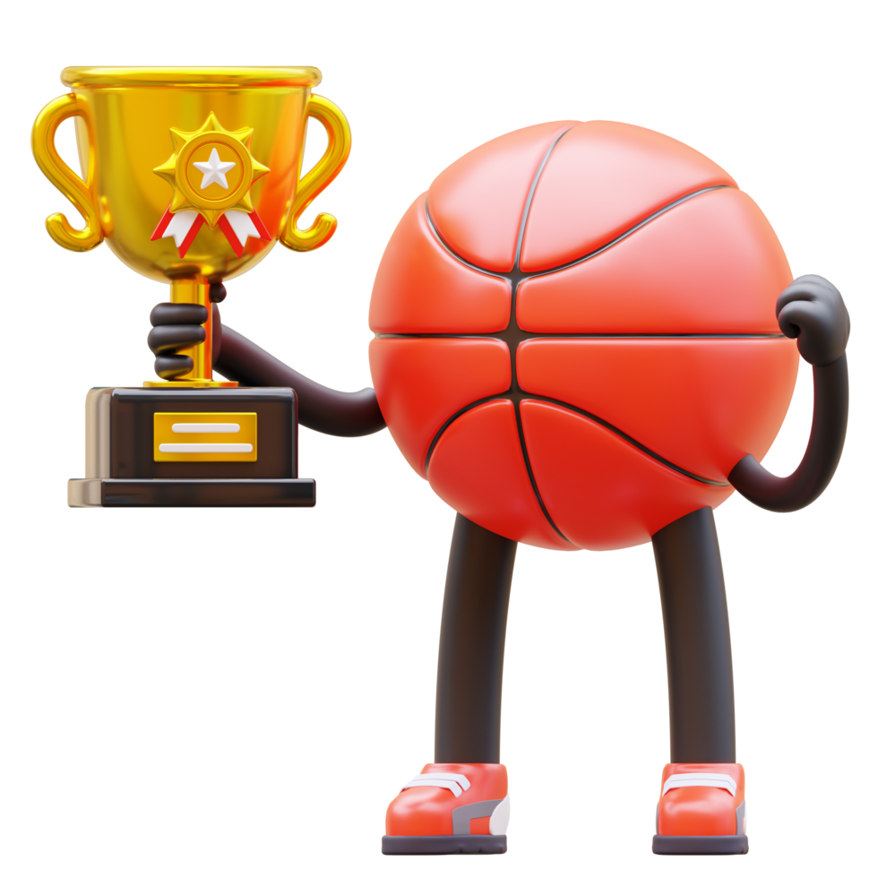 3D Basketball Character Holding Trophy png