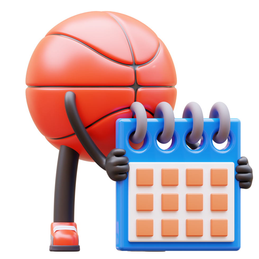 3D Basketball Character Holding Calendar Planning Schedule png