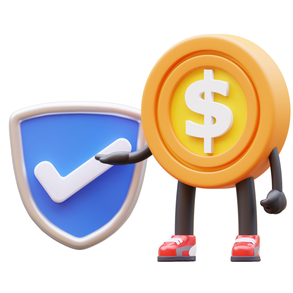 3D Money Coin Character Verified shield png