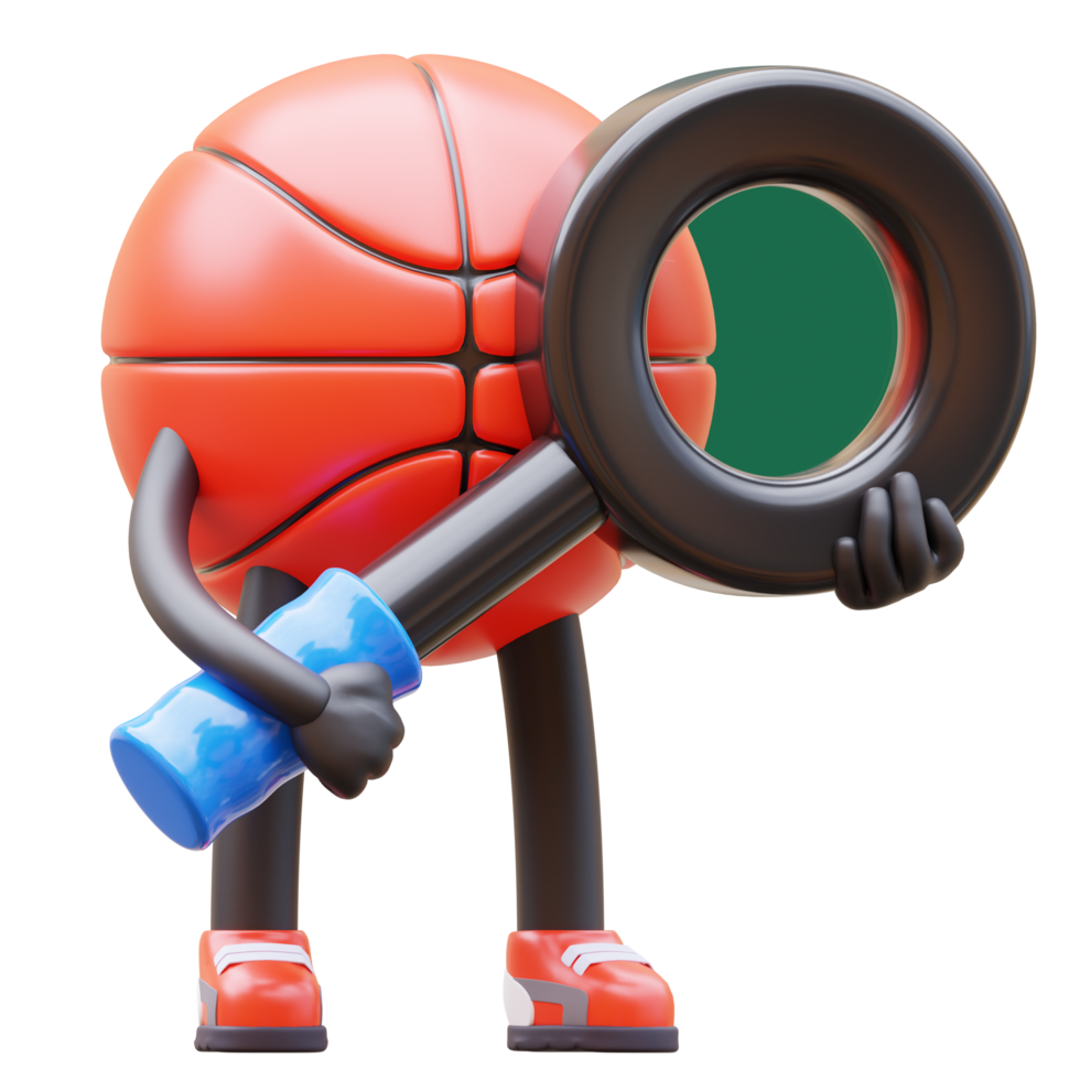 3D Basketball Character With Magnifying Glass png