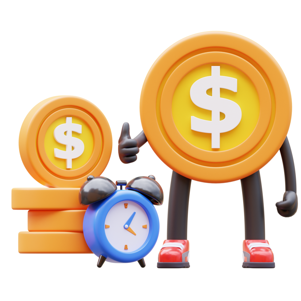 3D Money Coin Character Time is Money png