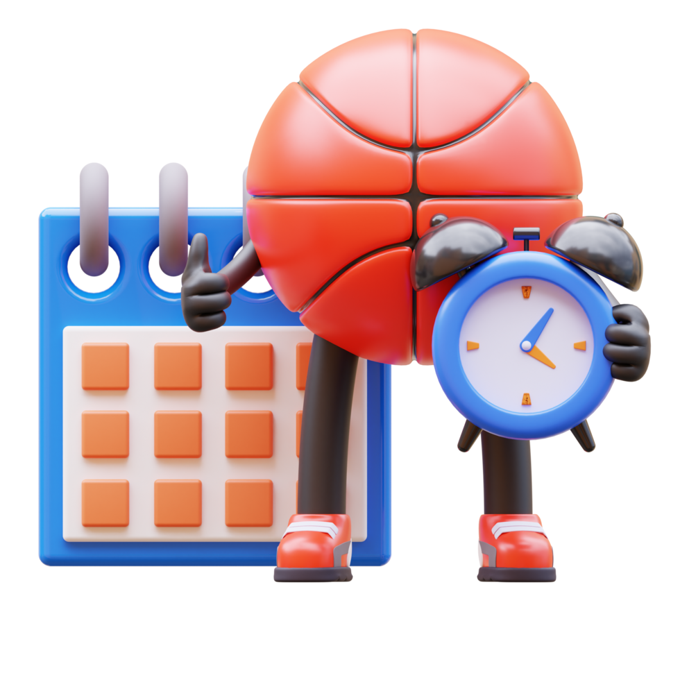 3d baloncesto personaje haciendo un calendario para fecha límite png